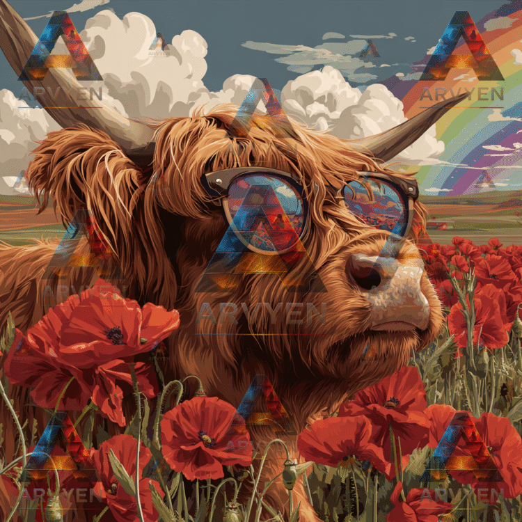 Bull with glasses in the flowers - drawing #3818