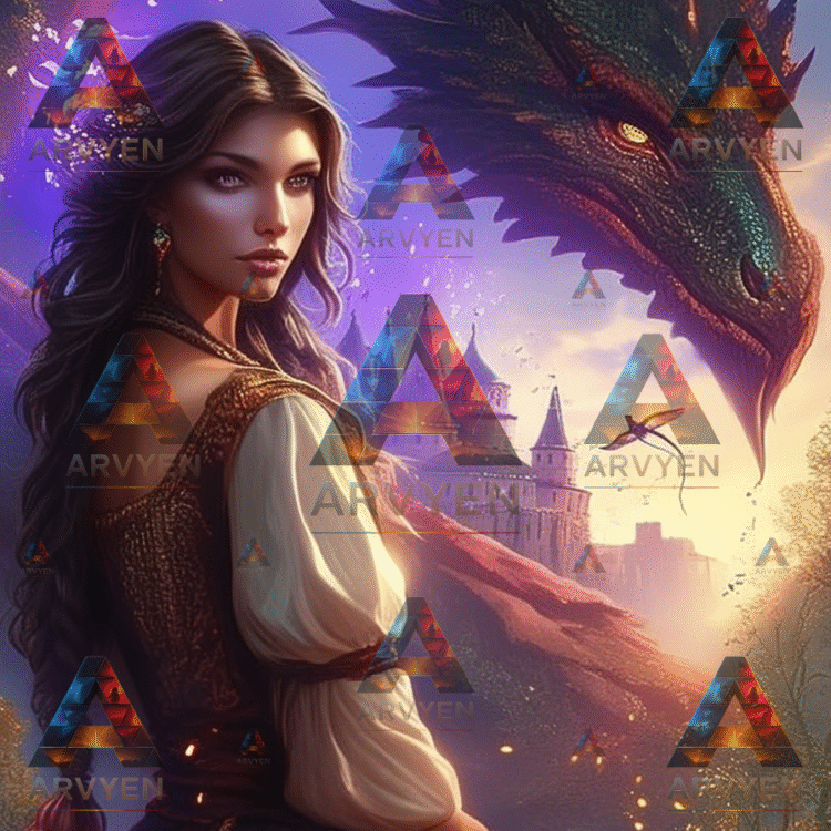 drawing woman magician and dragon 1  #3723