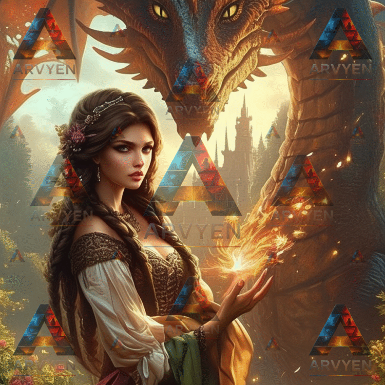 drawing woman magician and dragon 2 #3725