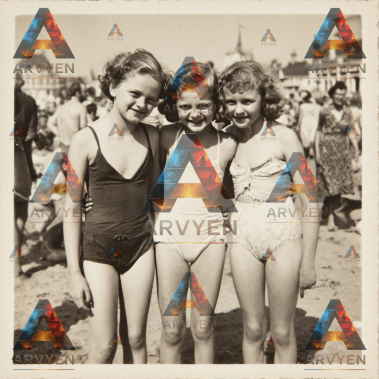 old photo of 3 children on the beach #3771